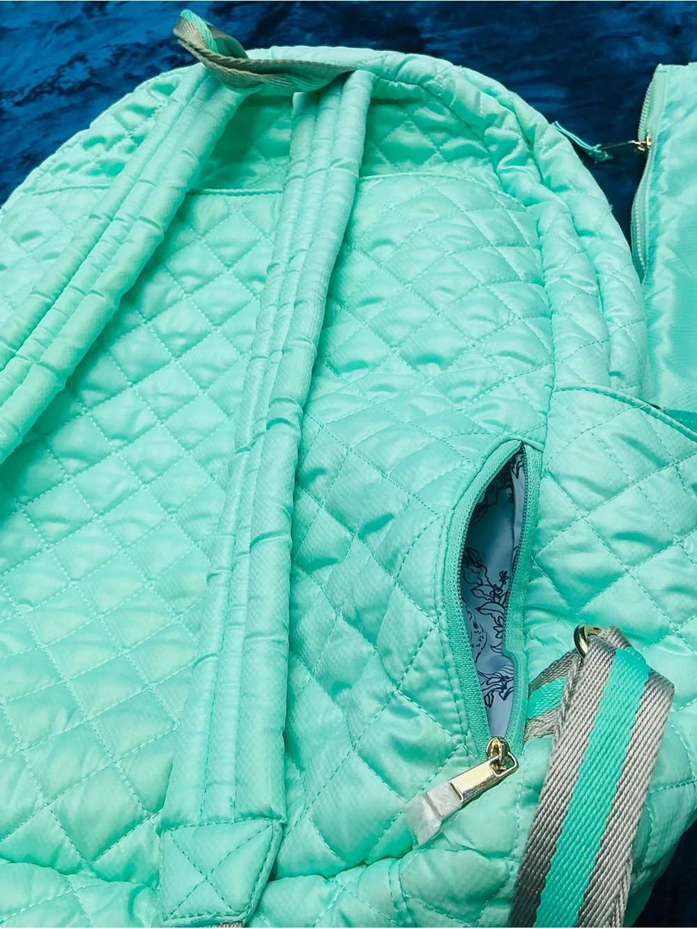 Oliver Thomas Quilted Teal Backpack with Tiger Patch